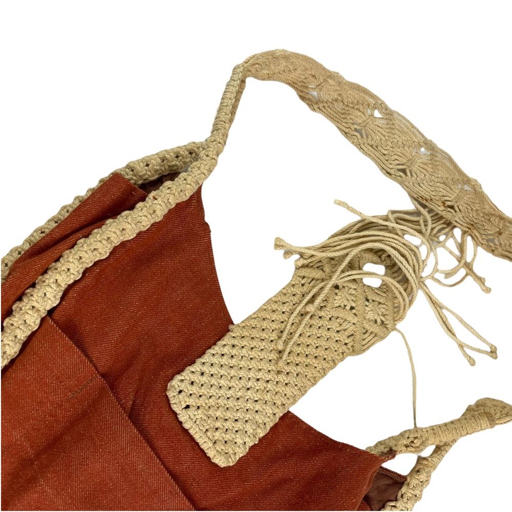 Vintage Boho Hippy Hemp Braided Hemp Wooden Button Flap Close Bag Purse Sack 70s - Picture 14 of 16